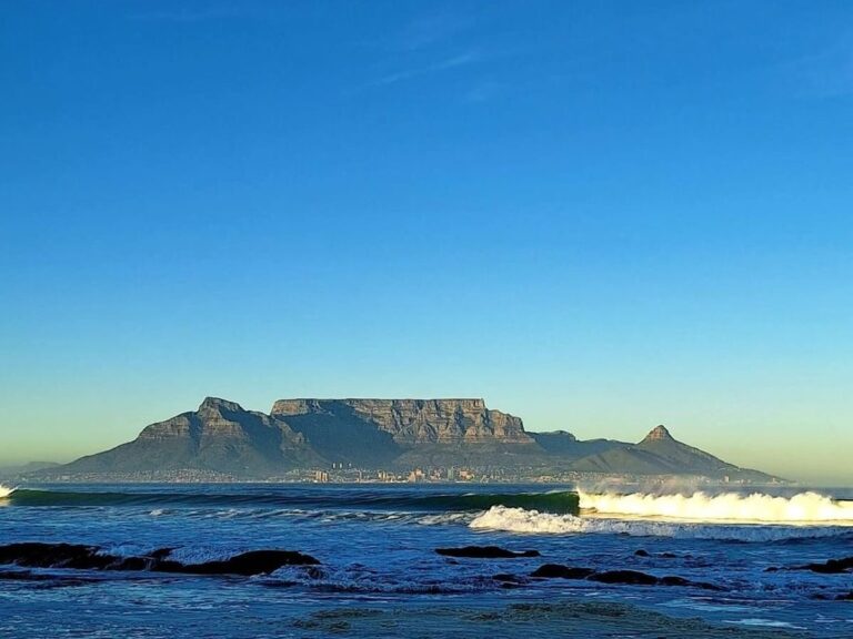 Table Mountain seen across the bay from Bloubergstrand
