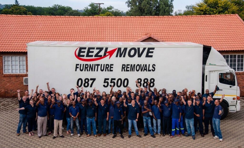 The Eezi Move team in front of a branded furniture removals truck